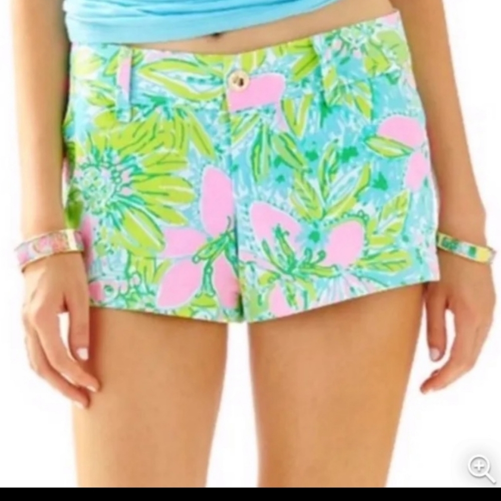 Lilly Pulitzer Floral Print Cotton Shorts in Aqua, Pink & Lime